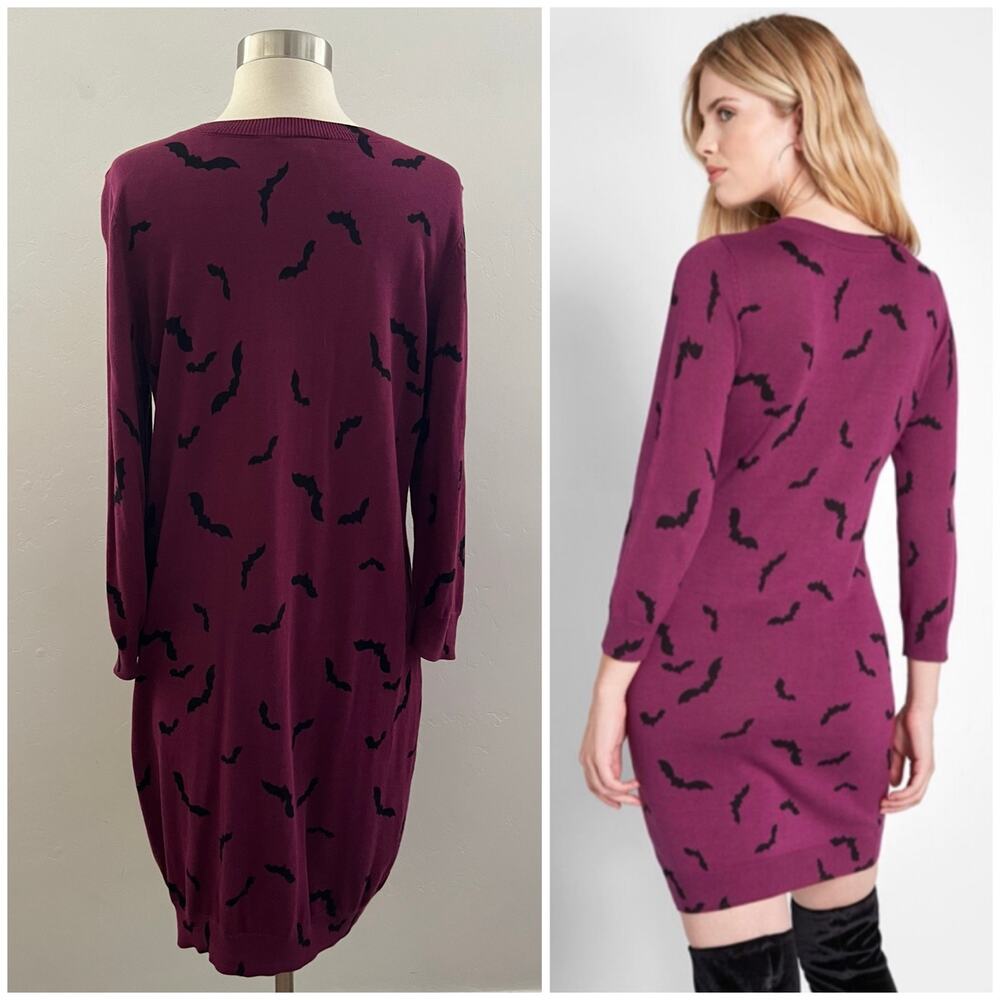 ModCloth XL Knit The Mark Sweater Dress in Bats Halloween October Witchy Spooky - Picture 2 of 12